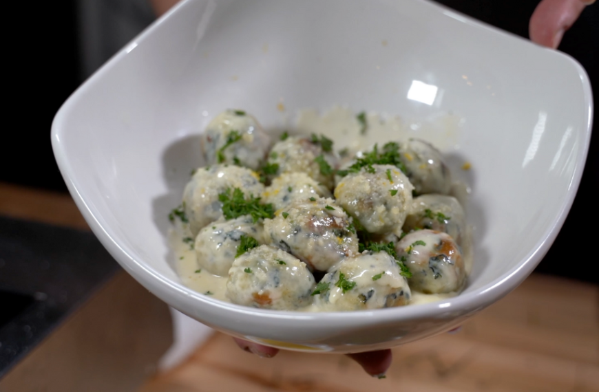 spinach and ricotta based gnocchi, coated in a creamy lemon sauce