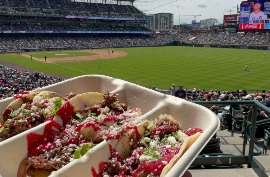 Tacos on a plate at coors field.