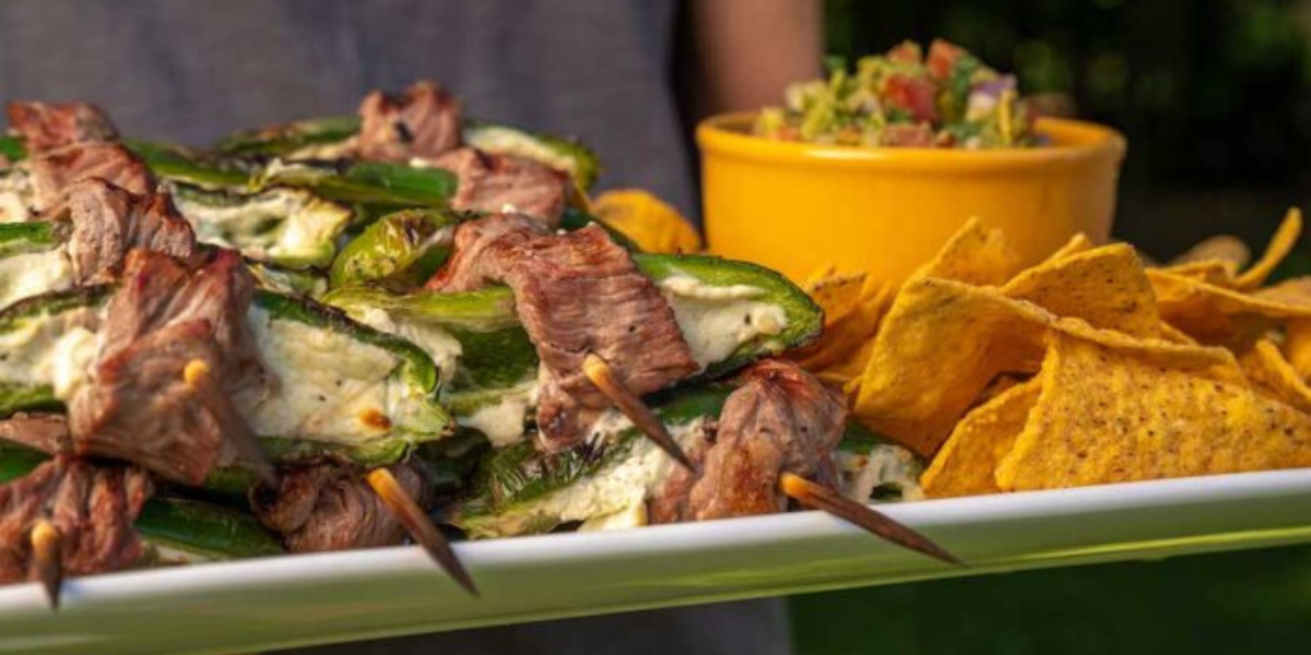 Aspen Ridge® Natural Angus Top Sirloin Wrapped Jalapeño Poppers with Grilled Guacamole and Chips