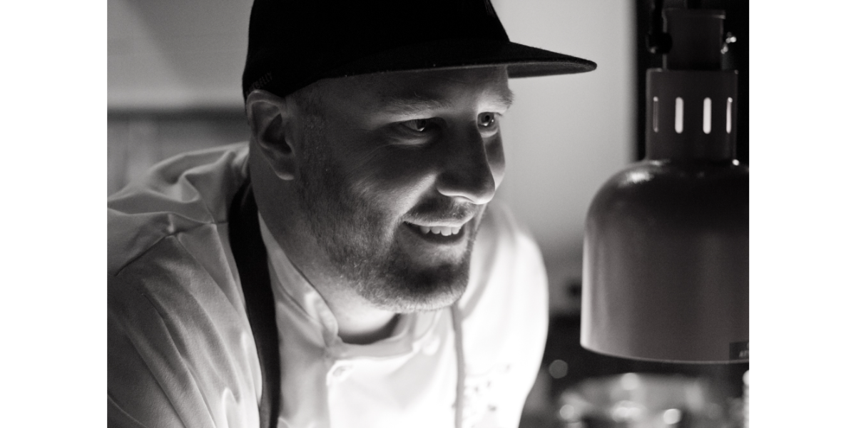 black and white photo of Chef Hosea Rosenberg, Top Chef, Season 5 winner