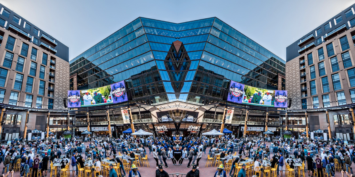 A double image of McGregor Square, the official Opening Day party venue for the home opener of the Colorado Rockies