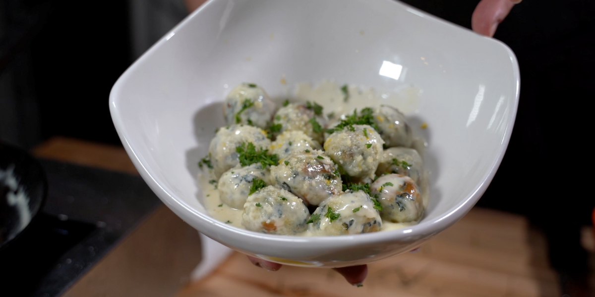 spinach and ricotta based gnocchi, coated in a creamy lemon sauce