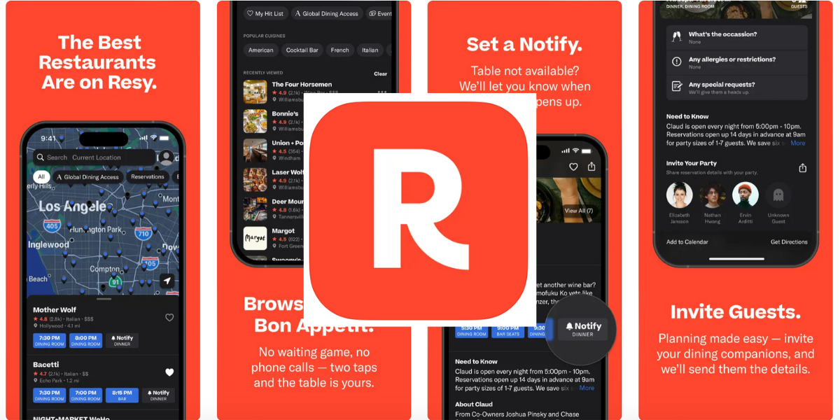 Resy is a relative newcomer—founded in 2014 by Gary Vaynerchuk as a service that specializes in coveted tables. Resy.com is where you need to direct your browser for reservations at hot spots like Annette, Noisette, Safta, and others.