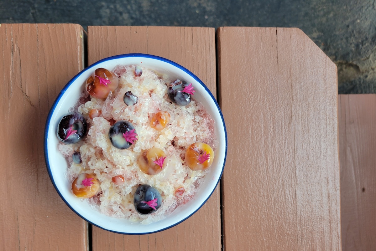 Shaved ice with cherries and rum sauce. | Photo by Linnea Covington