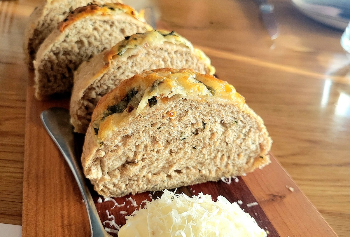 Focaccia-style bread made with perennial wheat at Olivia. | Photo by Linnea Covington 