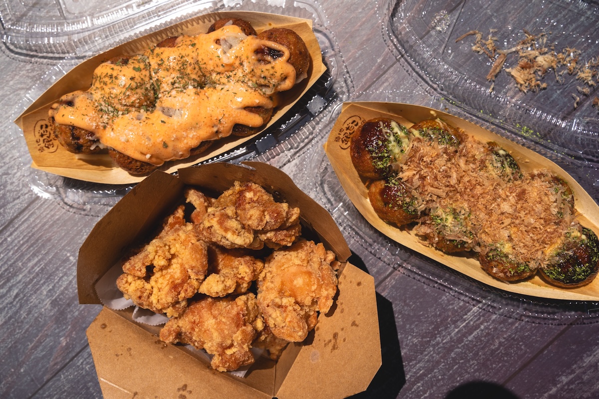 Japanese street foods including karaage and octopus balls. | Photo by the Sakura Foundation