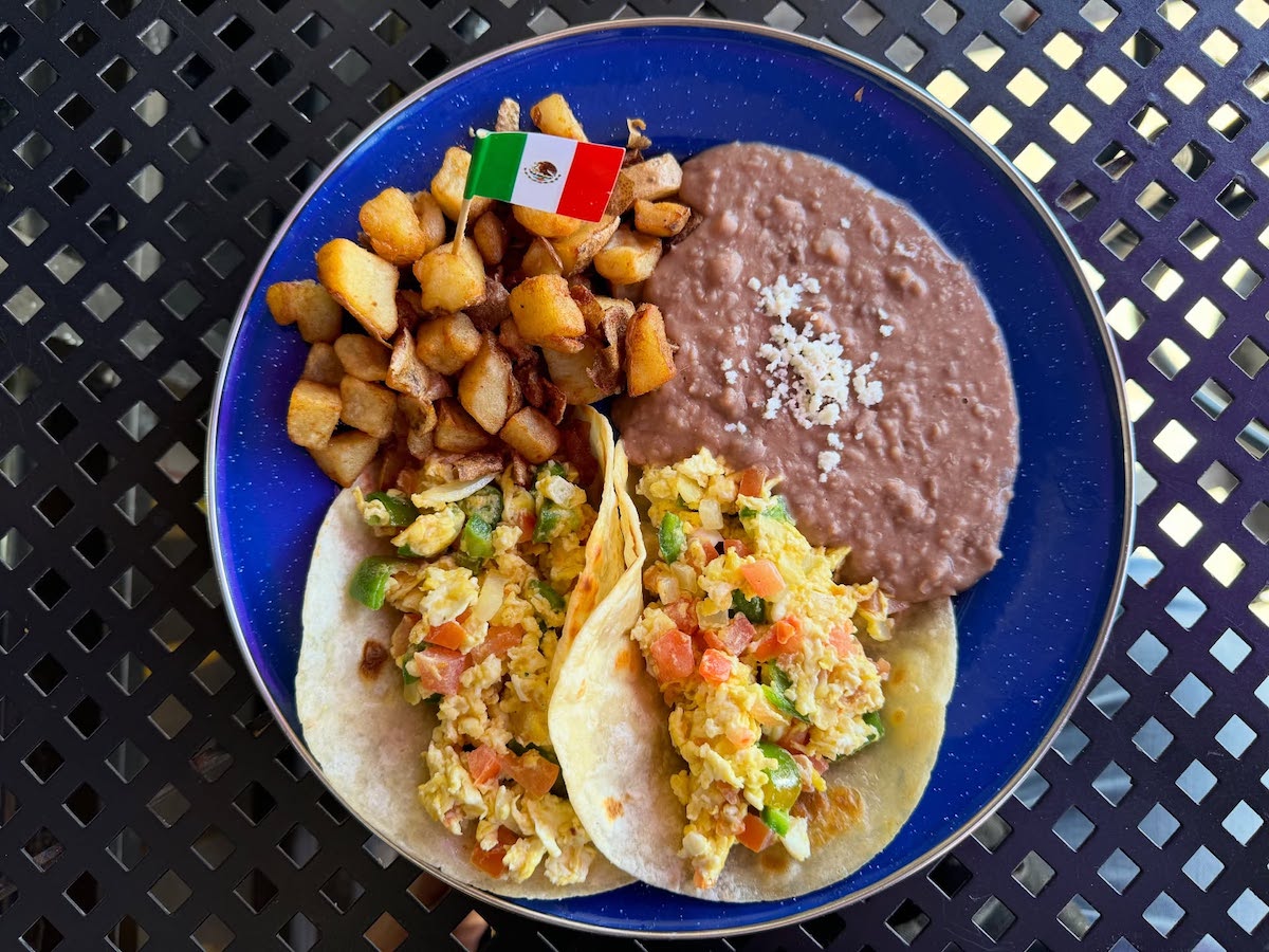 A breakfast taco plate with refriend beans and potatoes at Tacos Doña Lena. | Photo by Tacos Doña Lena
