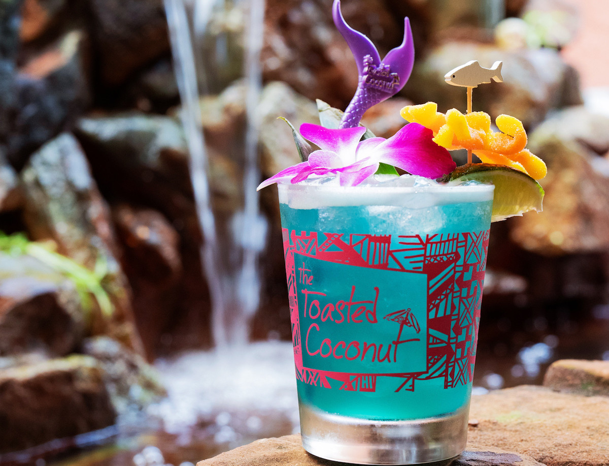 Ocean Water-inspired cocktail at Toasted Coconut, crafted with Bacardi, Jamaican rum, coconut, lime, pineapple, and Topo Chico. | Photo by Toasted Coconut
