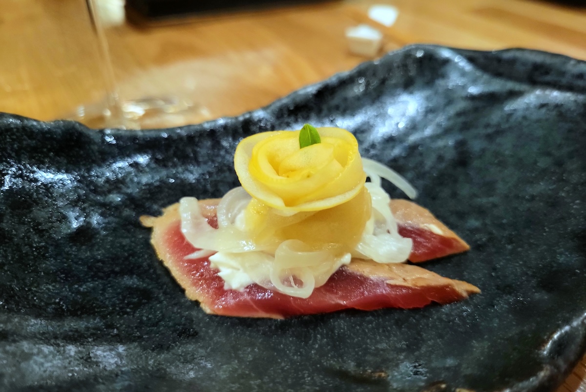 The seared tuna, one of 20 bites from Ukiyo's tasting menu.  | Photo by Linnea Covington