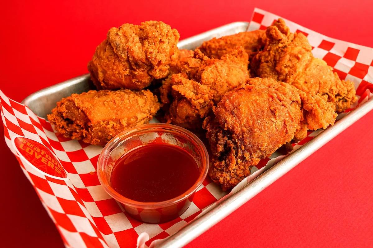 Wings at Stuff'd Wings come stuffed with fillings like mac and cheese and seafood boudin. | Photo by Stuff'd Wings