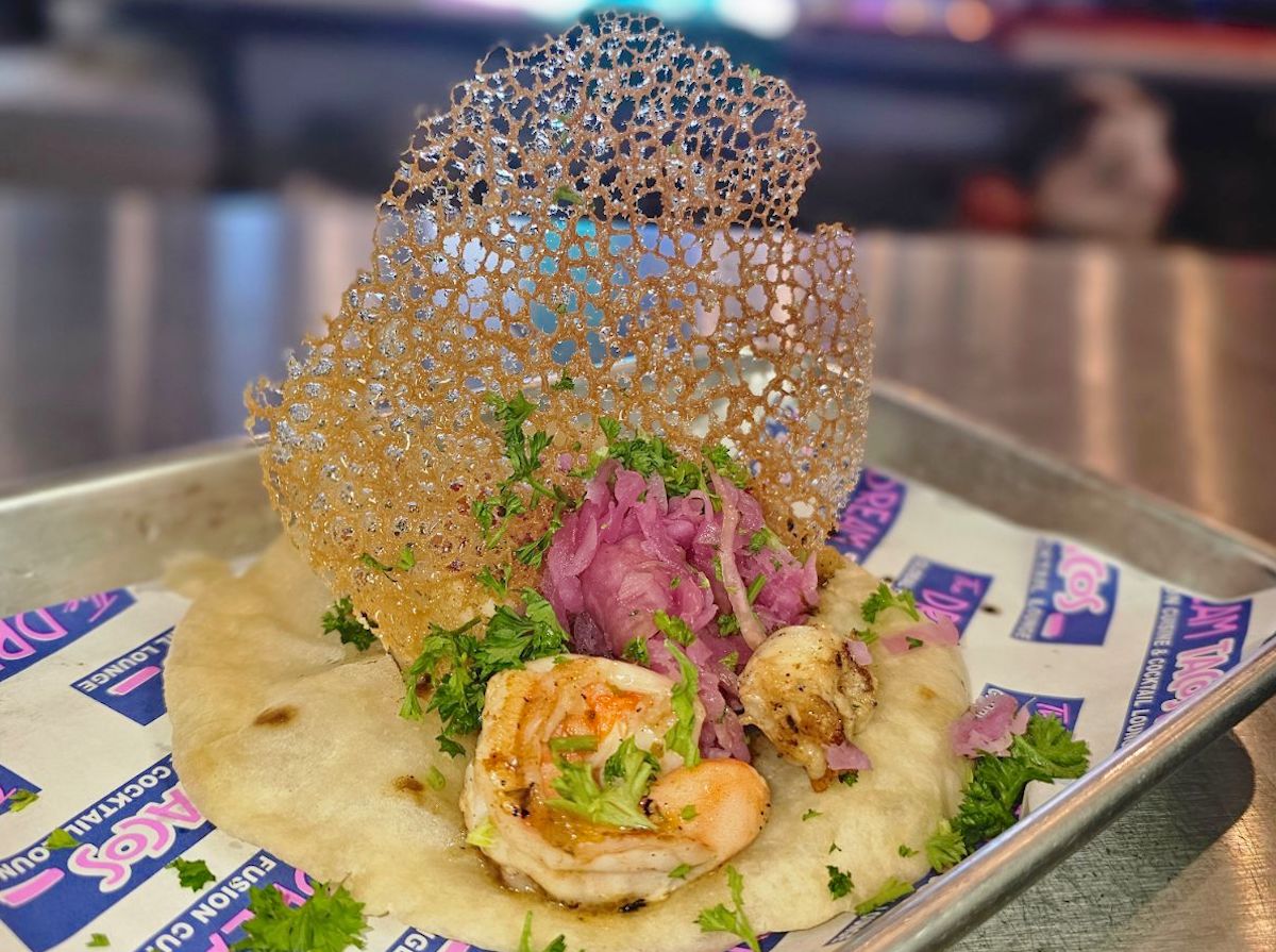 The Dream - DiningOut Shrimp tacos are finished with a whimsical garnish at Dream Tacos. | Photo by Dream Tacos