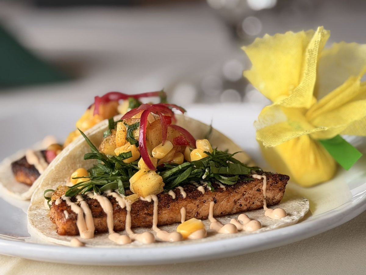 Salmon tacos with pineapple corn relish at Via Reál. | Photo by Via Reál 
