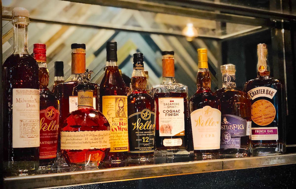 A whiskey lineup at Whiskeys. | Photo by Whiskeys