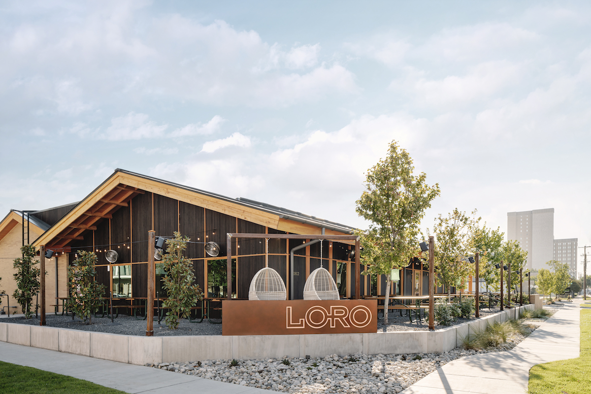 The exterior and front patio, fitted with chair swings, at Loro. | Photo by Hai Hospitality