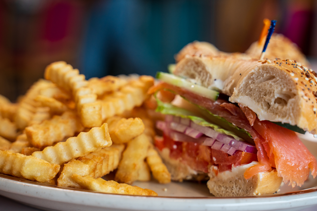 Bagel and lox with crinkle cut fries at New York Deli and Coffee Shop. | Photo by New York Deli and Coffee Shop