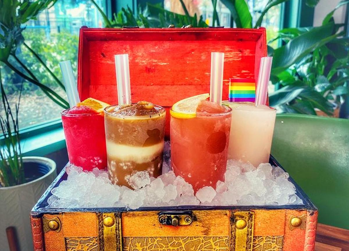 Frozen brunch cockails presented in a treasure chest at Winnie's. | Photo by Winnie's