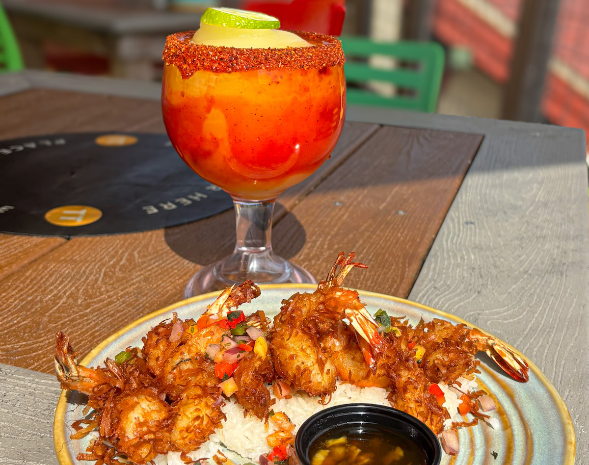 A tajin-rimmed frozen with golden fried shrimp at the Spot. | Photo by the Spot