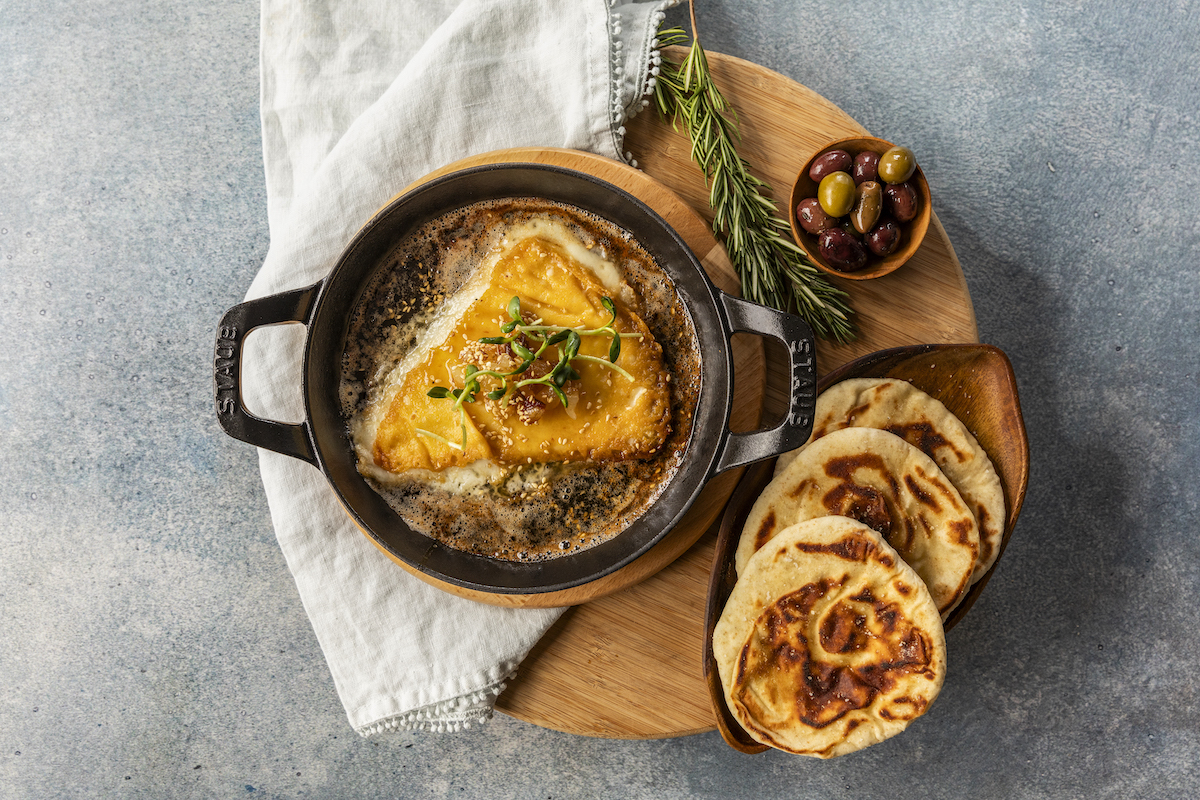Saganaki at Yiayia's. Photo by Julie Soefer