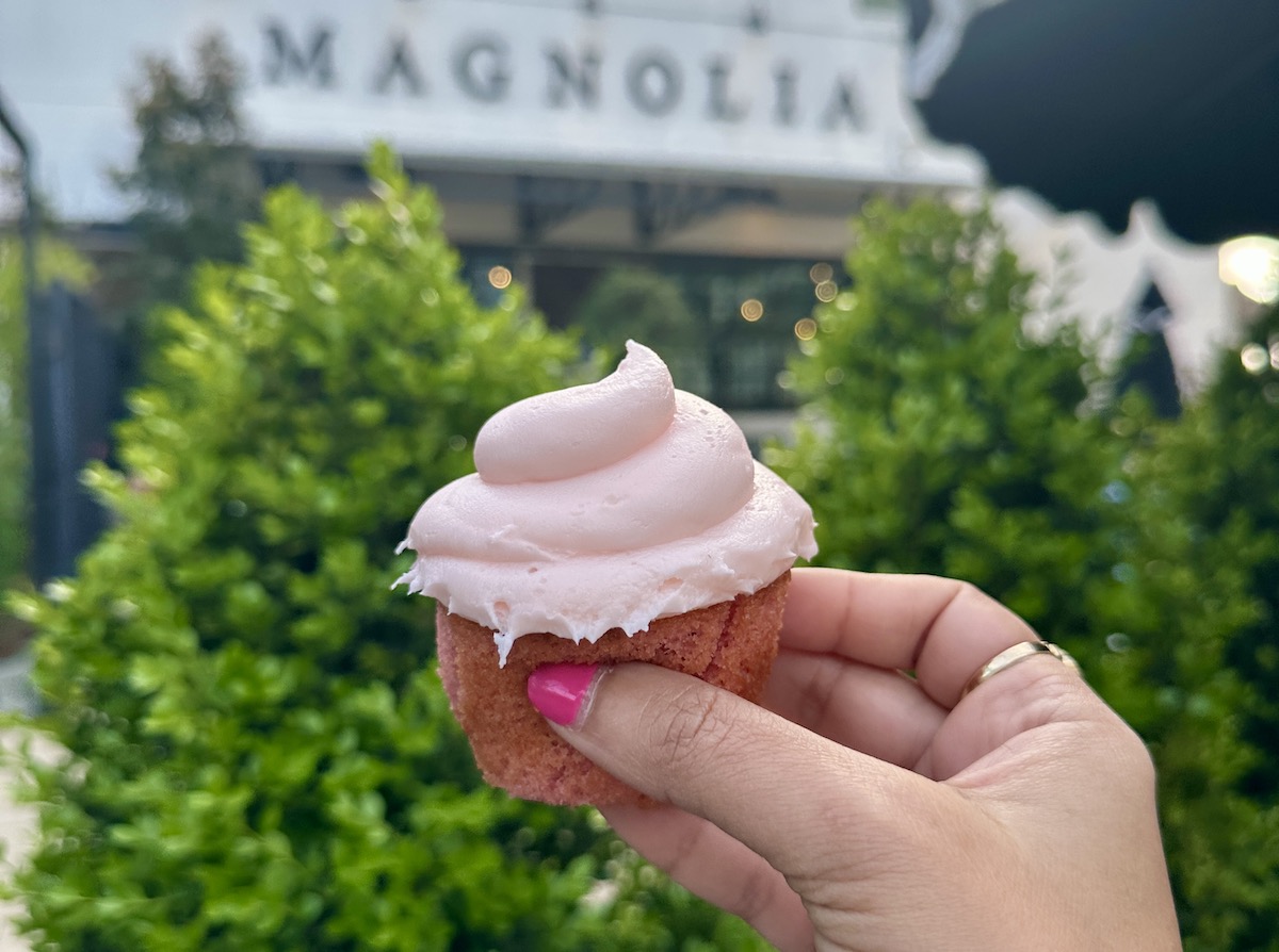 A strawberry cupcake topped with fluffy icing at Silos Baking Co. | Photo by Megha McSwain