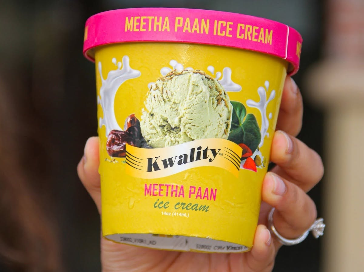 Meetha paan ice cream sold by the pint at Kwality Ice Cream. | Photo by Kwality Ice Cream