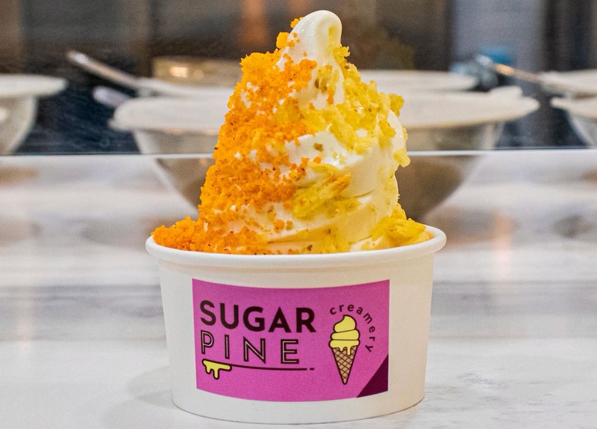 Popcorn-flavored ice cream at Sugar Pine Creamery. | Photo by Sugar Pine Creamery