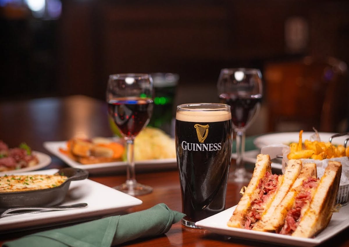 A pint of Guinness pairs with hearty Irish-inspired fare at The Goose’s Acre on The Woodlands Waterway. | Photo by The Goose’s Acre Irish Pub