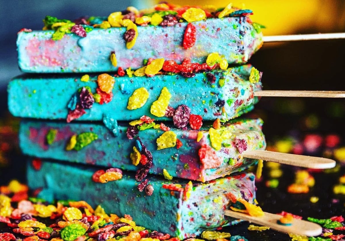 A stack of paletas decorated with Fruity Pebbles at the Paleta Bar. | Photo by the Paleta Bar