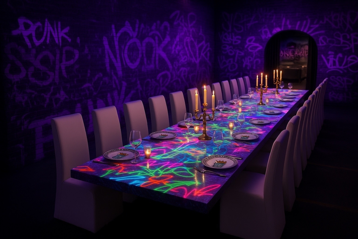 The fantastic communal dining room at Punk Noir. | Photo by Punk Noir