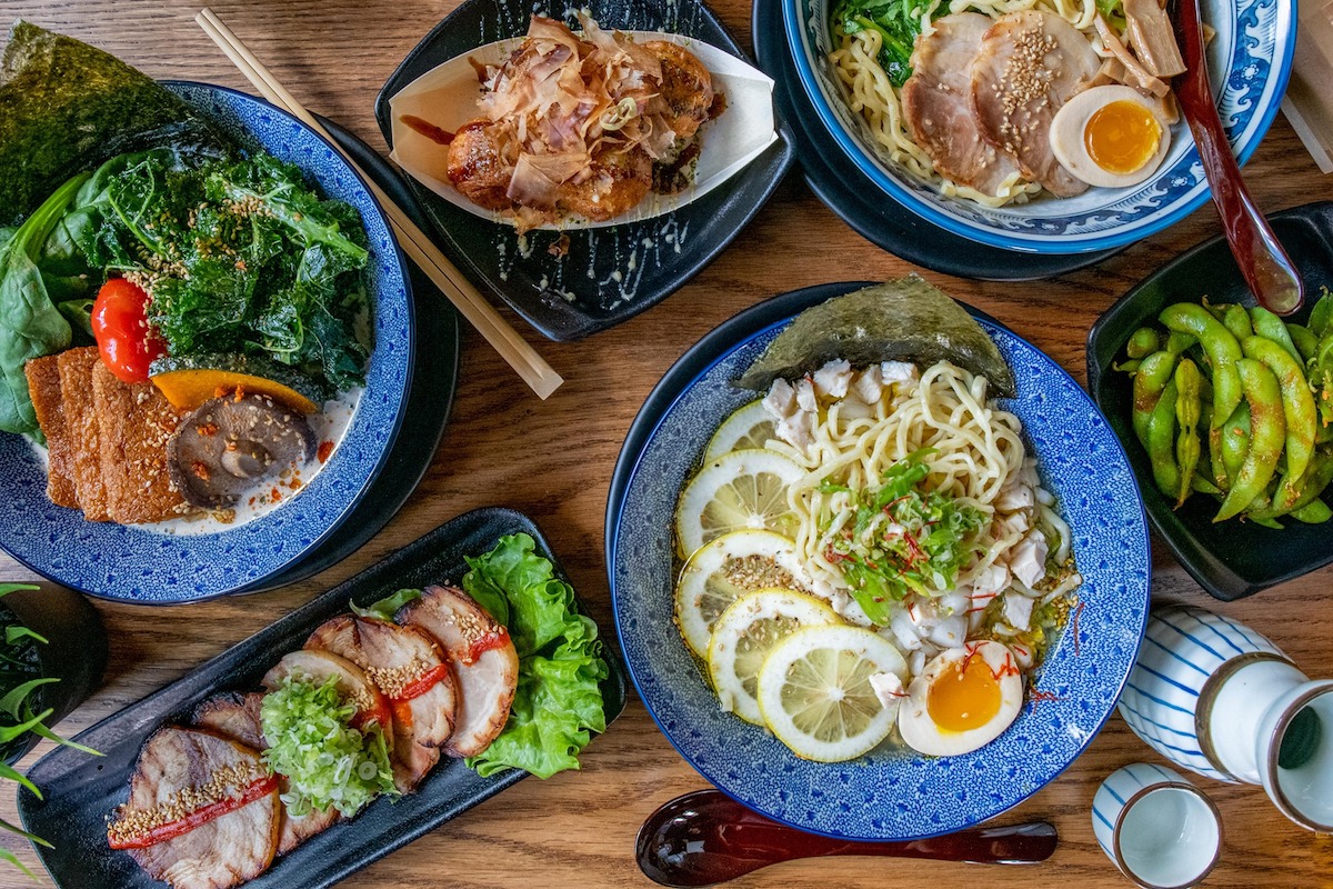 A robust spread of appetizers and ramen at Hinodeya Ramen. | Photo by Hinodeya Ramen