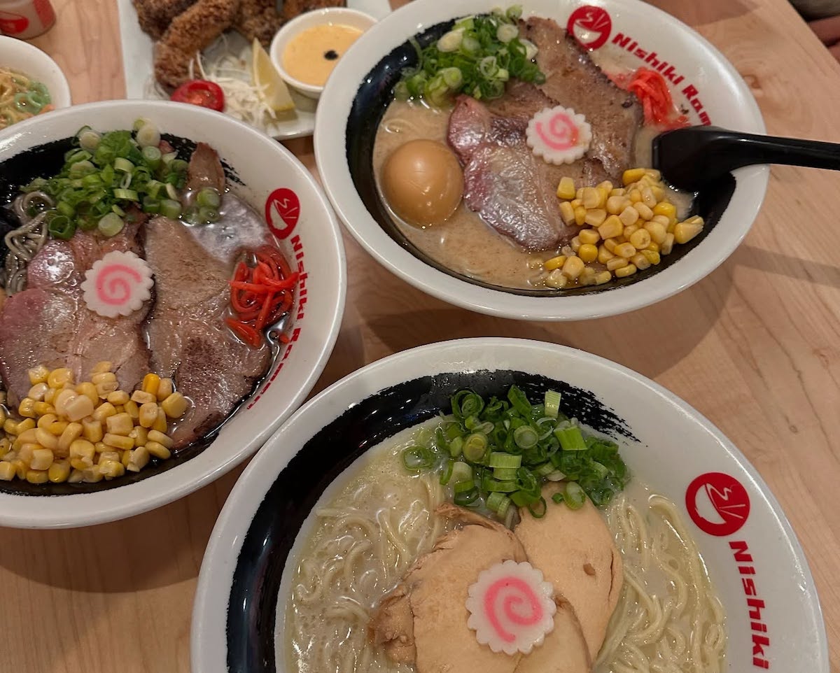 A trio of ramen bowls at Nishiki Ramen. | Photo by Nishiki Ramen