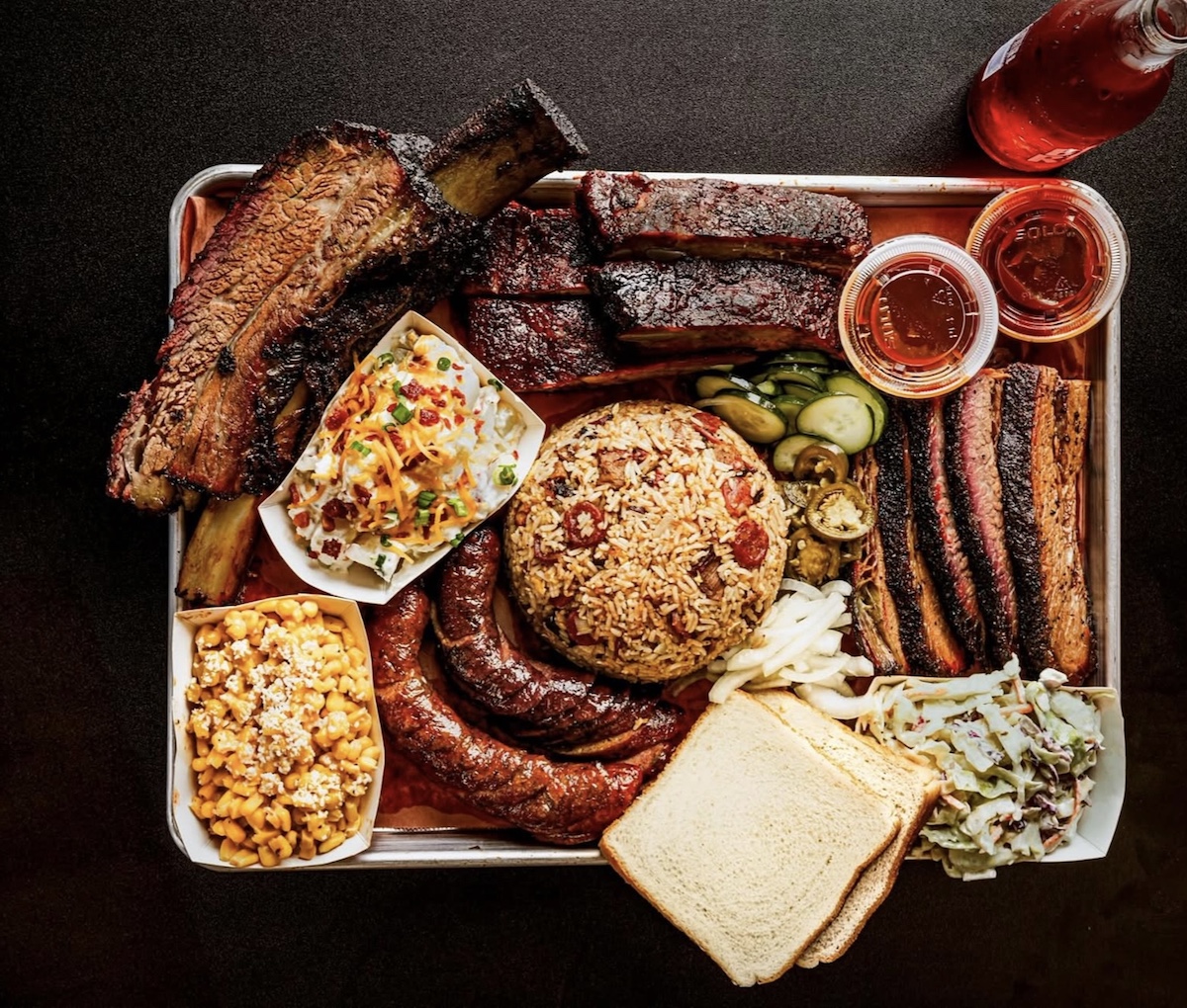 A barbecue platter at Brisket & Rice. | Photo by Wynn Myers