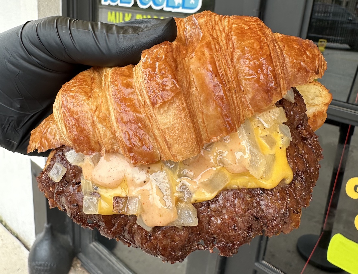 A smashburger crossant made during Burger Bodega's collaboration with Love Croissants. | Photo by Burger Bodega