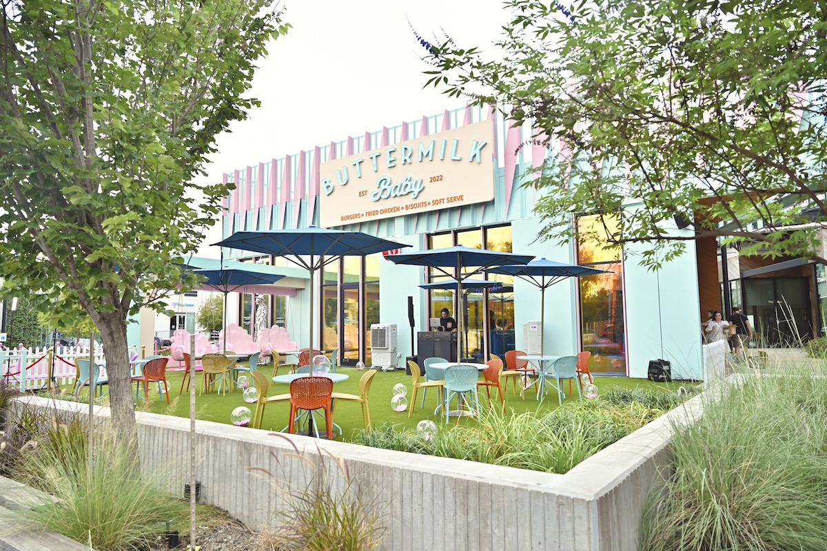 The whimsical patio at Buttermilk Baby is a favorite among children and pets. | Photo by Alex Montoya