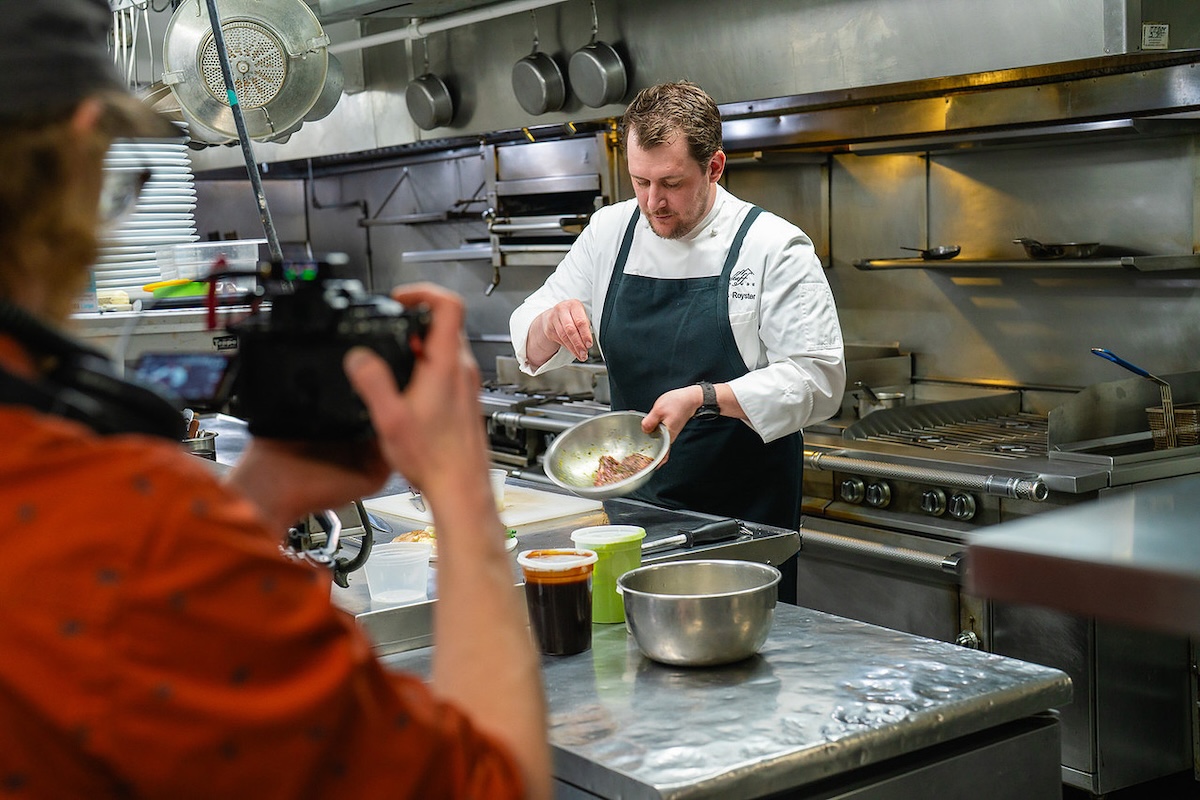 Chef Chris Royster of Flagstaff House works on the first episode of Chef'n It. | Photo by Behind the Apron Media