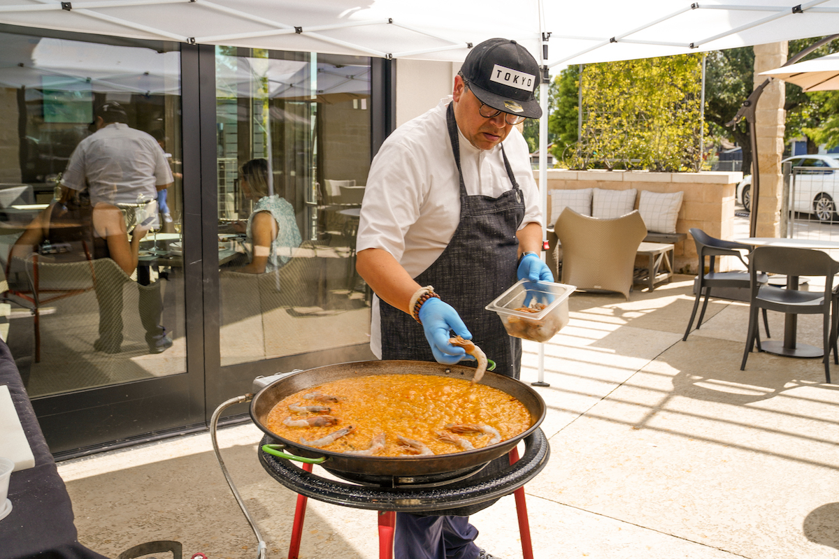 Paella on the patio at Mutiny Wine Room. | Photo by Becca Wright