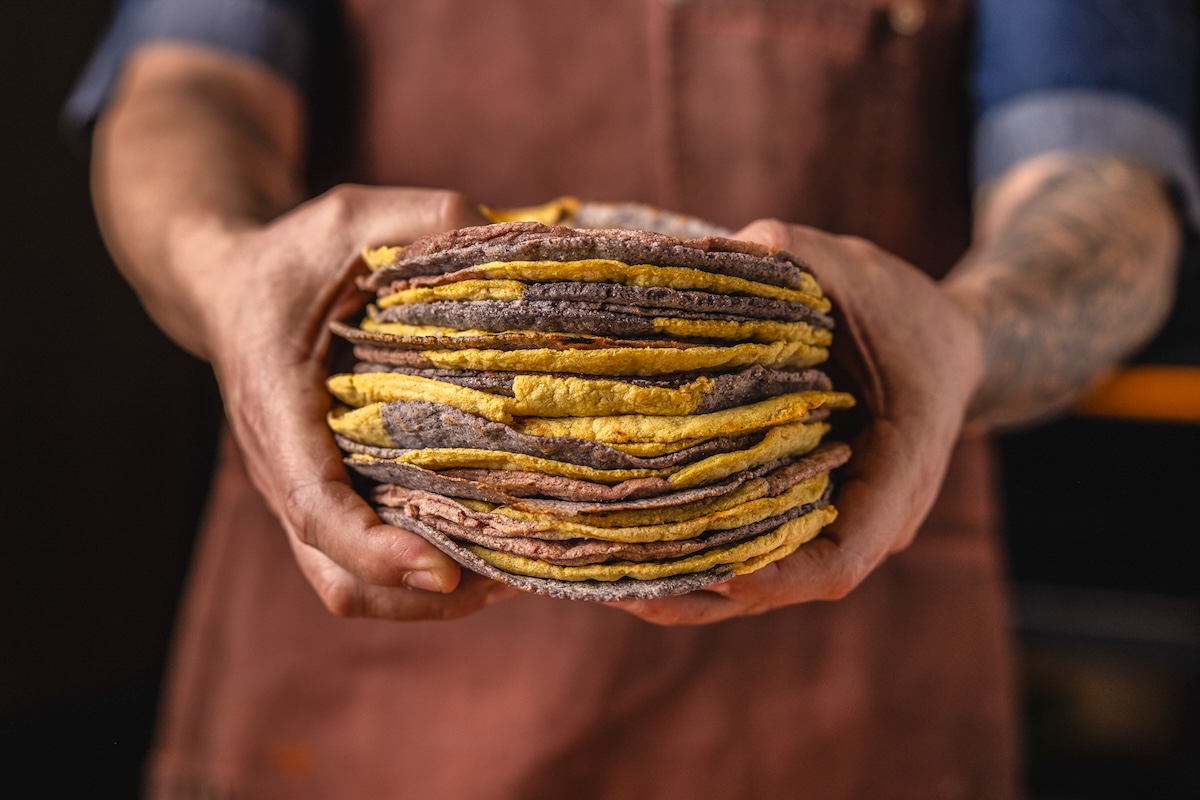 Hand-made, tri-color tortillas. | Photo by Richard Sandoval Hospitality