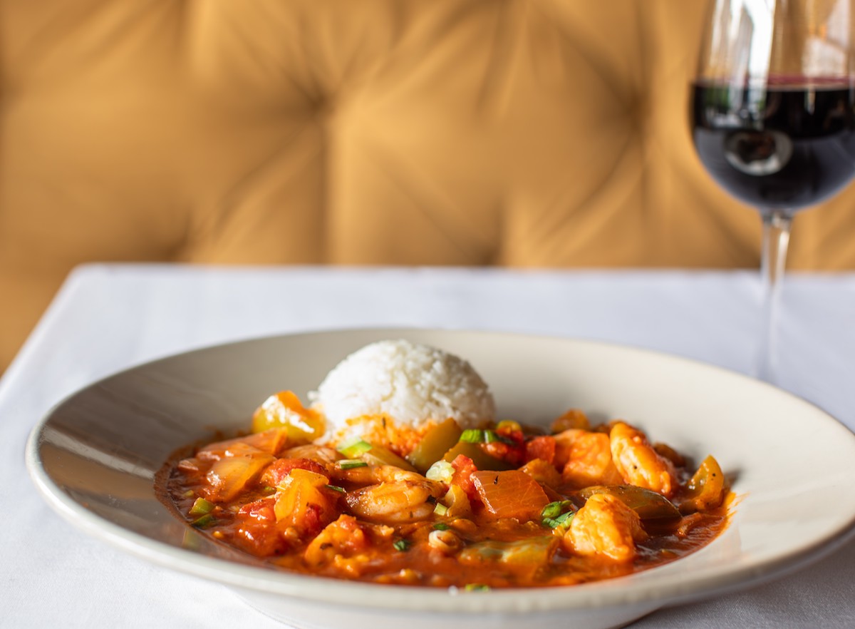 Half orders of seafood entrees and lunch-size options (such as this Shrimp Creole) are available at Eugene’s Gulf Coast Cuisine in Montrose. | Photo by Eugene’s