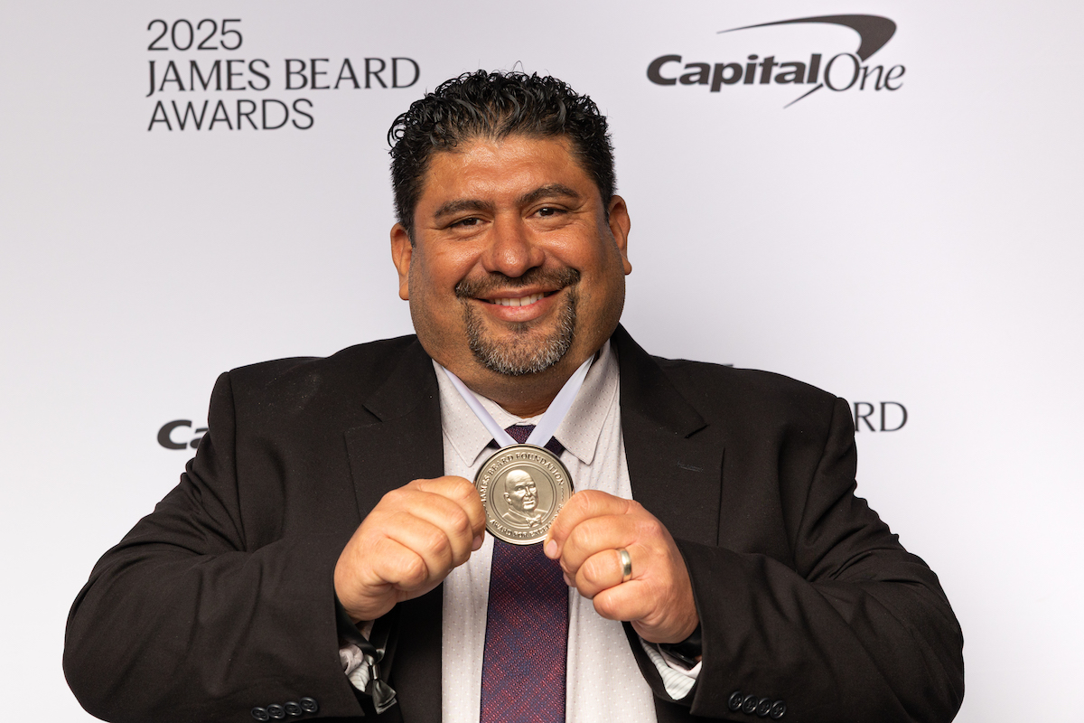Thomas Bille celebrates his win at the 2025 James Beard Awards. | Photo by Galdones Photography/JBF