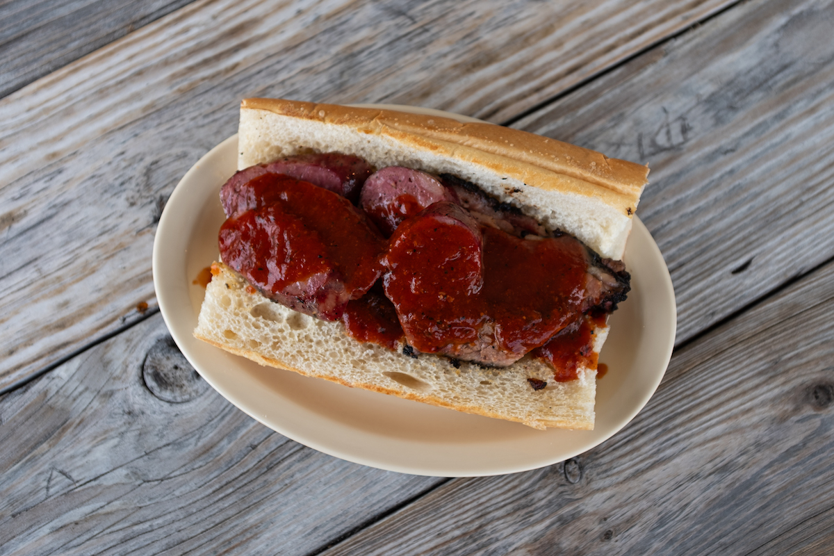 Goode Co. Barbecue’s famous barbecue meats can be enjoyed in barbecue po’boys, including brisket, turkey, sausage, ham or a meat combo. | Photo by Goode Co.