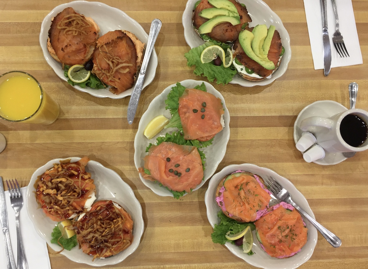 A variety of open face bagel sandwiches at Kenny & Ziggy's Delicatessen. | Photo by Paula Murphy