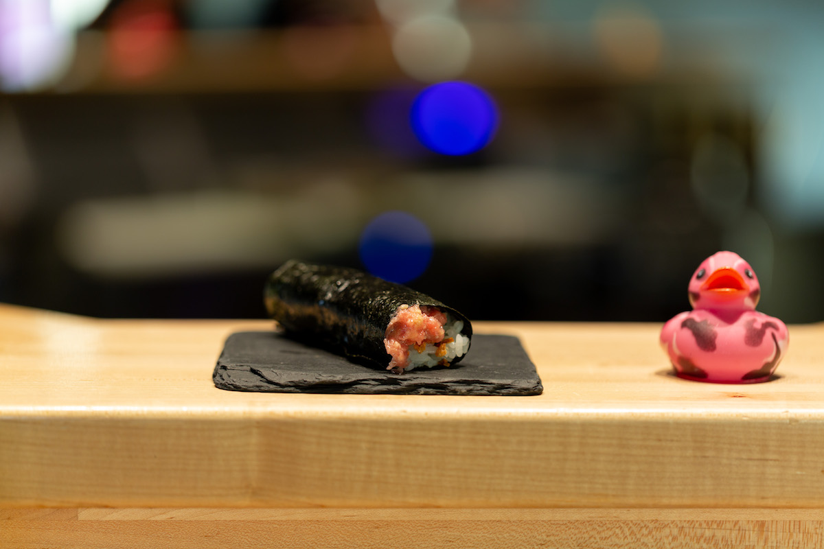 Spicy tuna hand roll at Handies Douzo. | Photo by Duckstache Hospitality