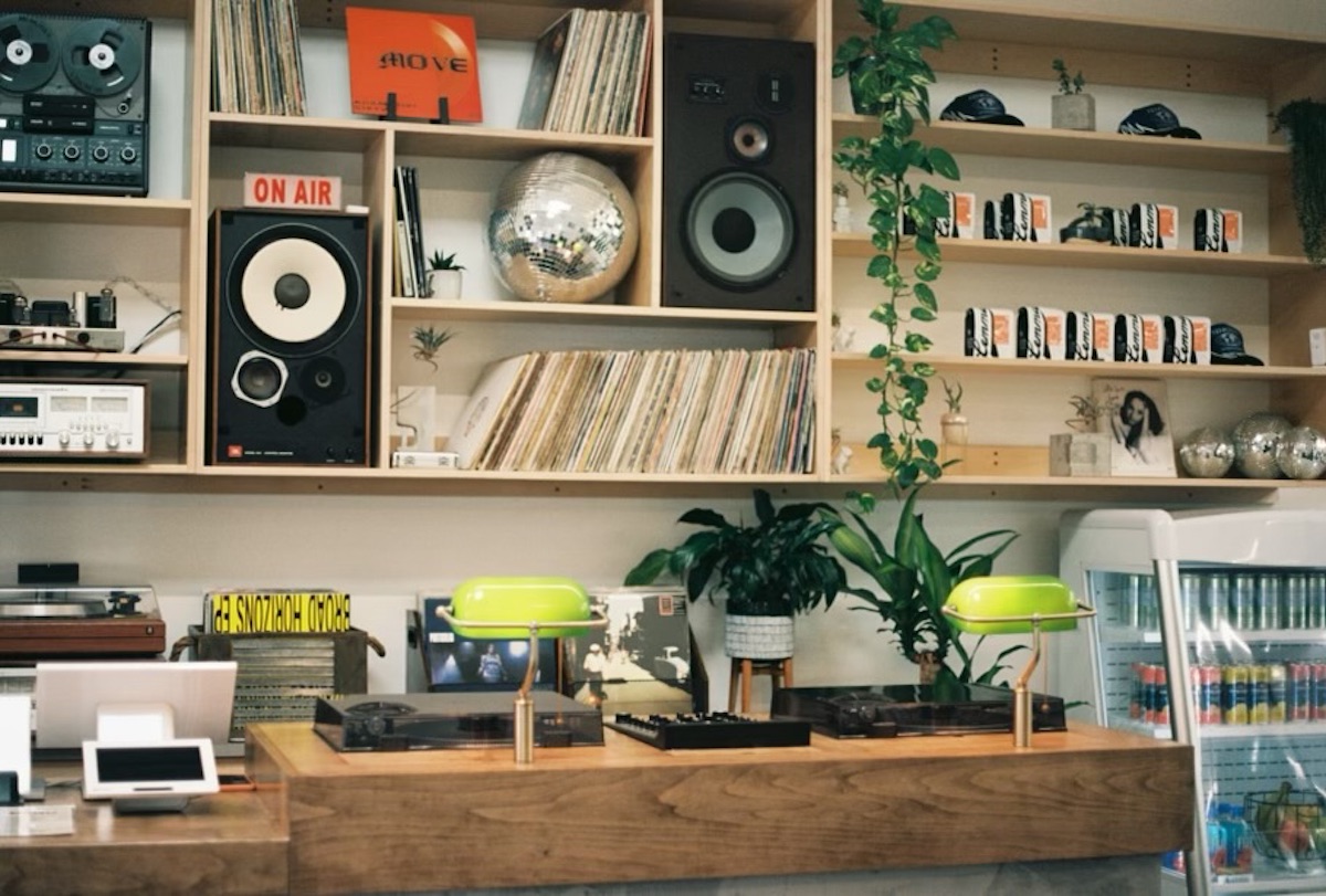 The counter stocked with vinyl classics at Common Good. | Photo by Common Good