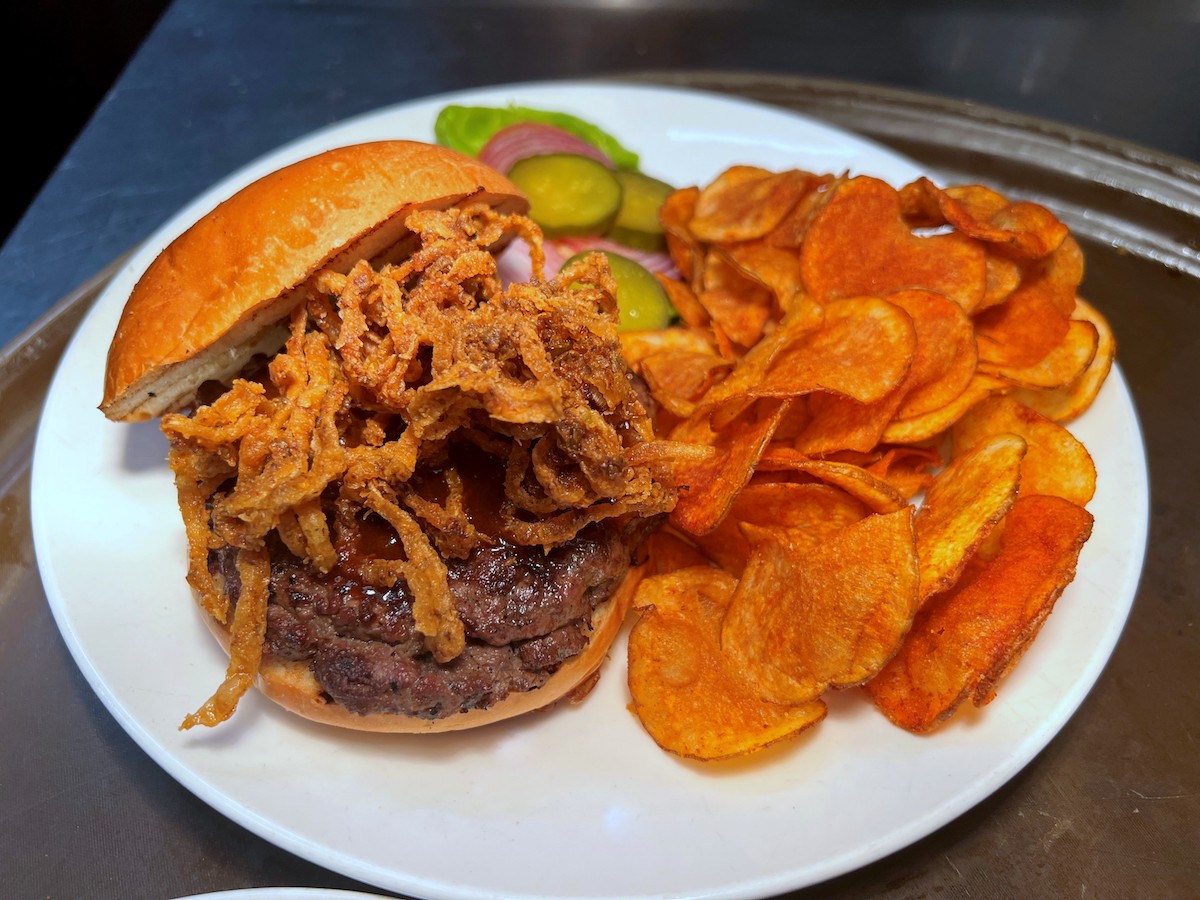 The Hill Country burger at Rainbow Lodge, benefitting the Kerr County Flood Relief Fund. | Photo by Rainbow Lodge