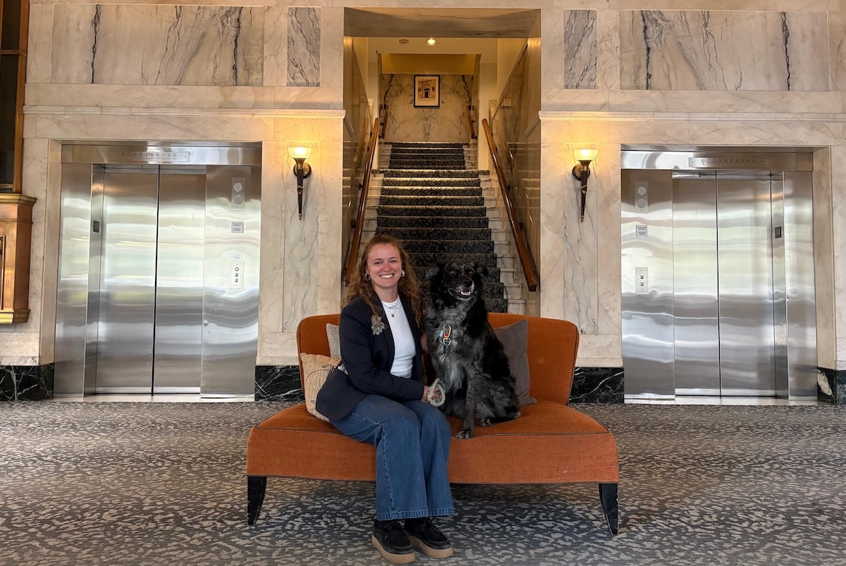Natalie Pilsk, Front Office Manager at Hotel Teatro with her dog Oreo. | Photo courtesy of Hotel Teatro