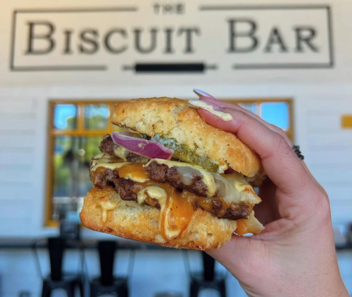 A loaded breakfast biscuit at the Biscuit Bar. | Photo by the Biscuit Bar