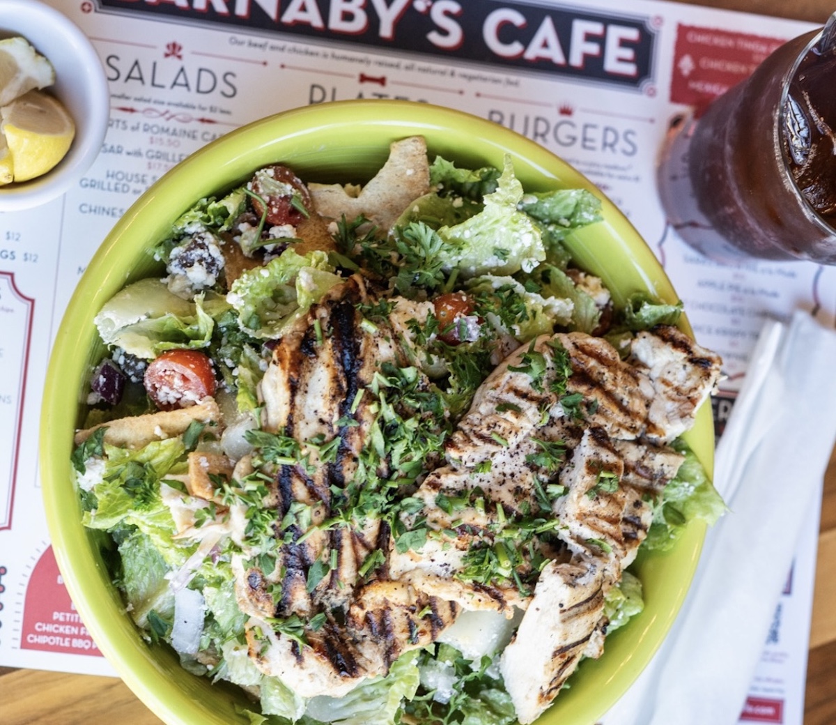 A full portion grilled chicken salad at Barnaby's. | Photo by Barnaby's