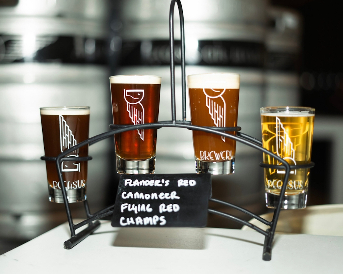 A beer flight at Pegasus City. | Photo by Pegasus City