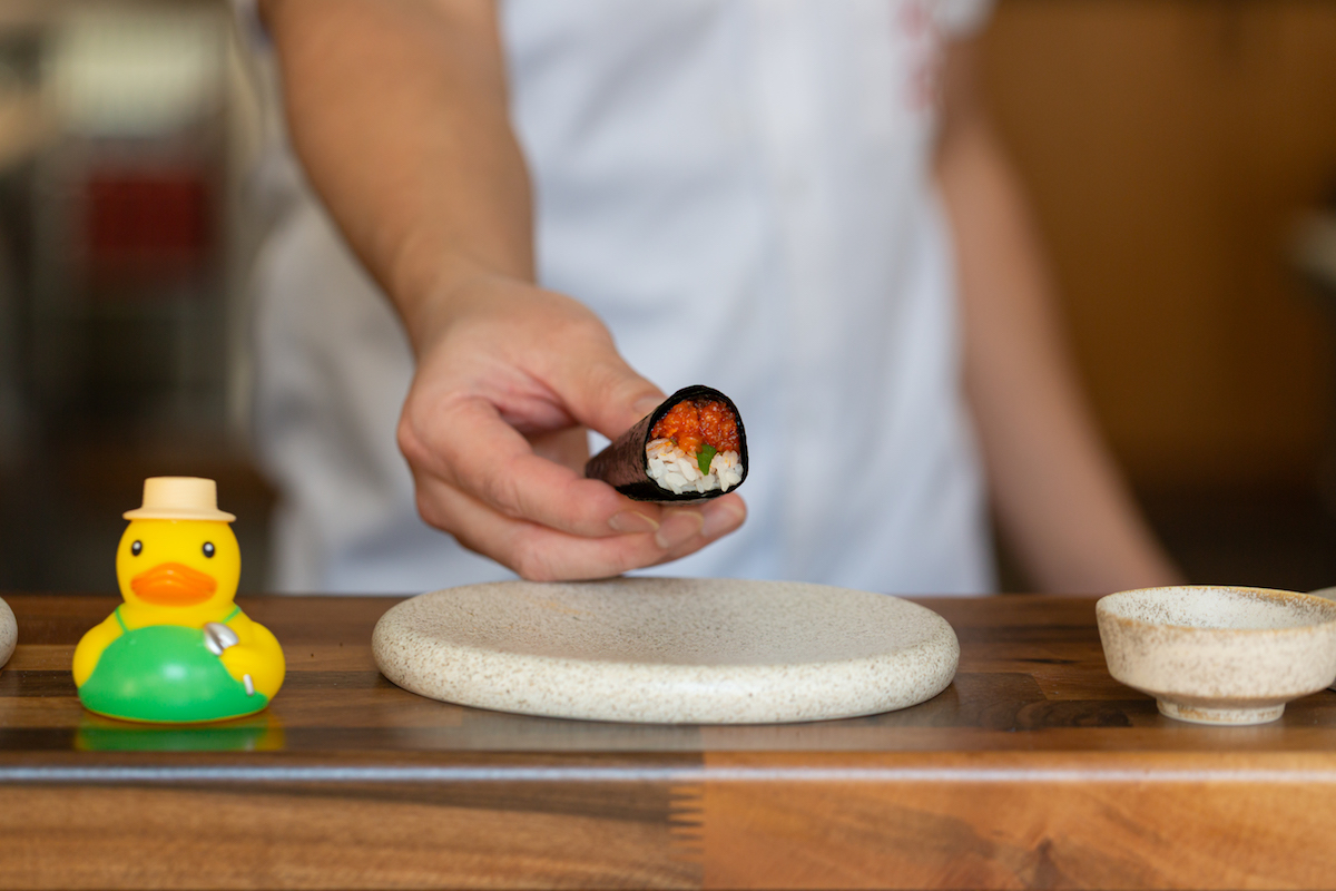 Sake hand roll at Kokoro Hand Roll Bar. | Photo by Studio Rivera