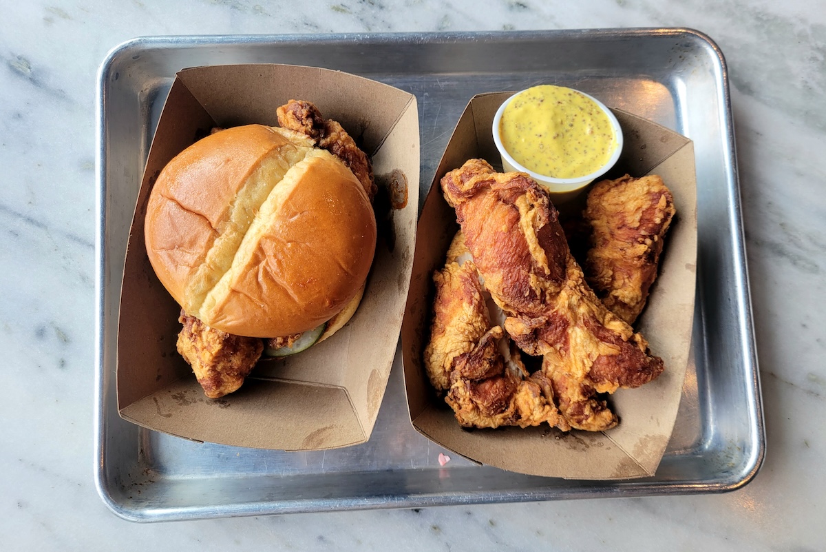 Fried chicken sandwich and tenders from Lucky Bird. | Photo by Linnea Covington