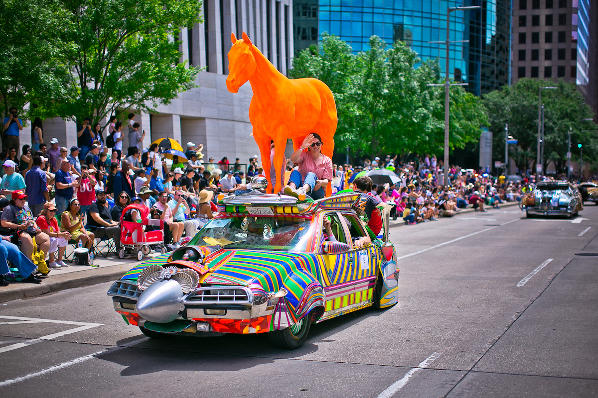 The Orange Horse art car by David Best at Houston's Art Car parade. | Photo by Morris Malakoff